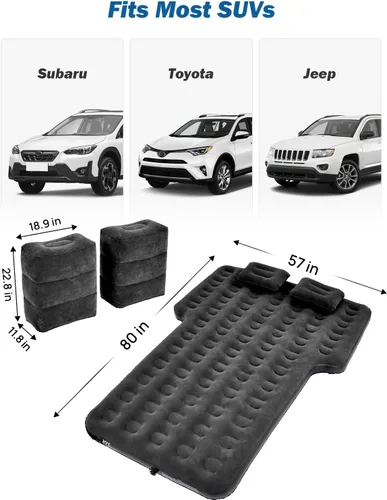 Vista 8 de JOYTUTUS Colchón de aire para SUV, cama de campamento 3.0 engrosada para automóvil, camping, colchón inflable, antifugas, con 2 almohadas y bomba