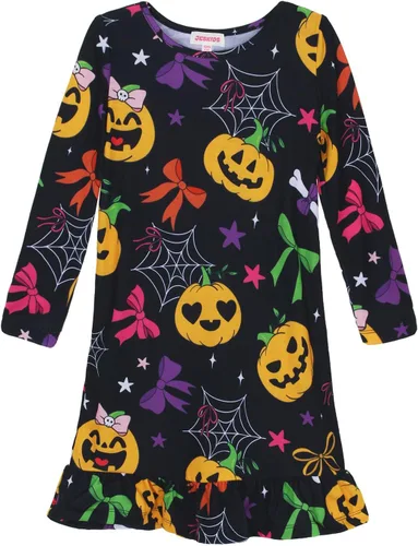 Vista 11 de JESKIDS Camisones de niñas de manga larga con estampado de dinosaurios, vestido de pijama Azul lindo perro