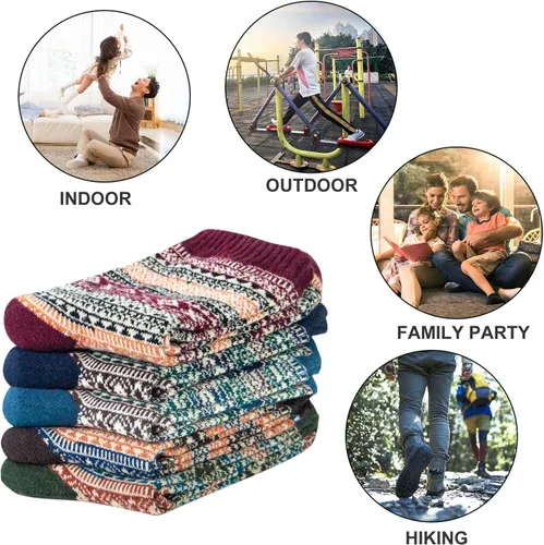 Vista 4 de YSense 5 Pairs Mens Wool Socks Winter Warm Thick Socks Knit Causal Crew Socks for Men