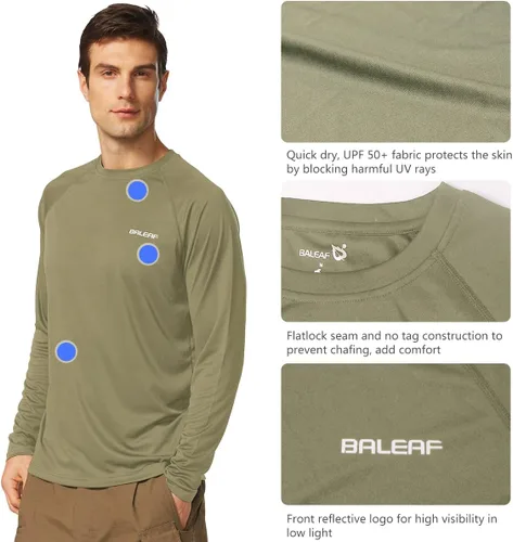 Vista 3 de baleaf Men's Sun Protection Shirts UV SPF UPF 50+ Long Sleeve Rash Guard Fishing Running Quick Dry Lightweight