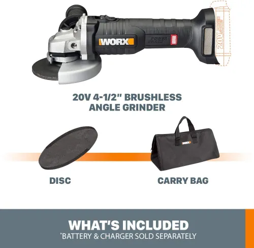 Vista 6 de Worx WX812L.9 20V Power Share Amoladora angular inalámbrica de 4.5 pulgadas con motor sin escobillas (solo herramienta)