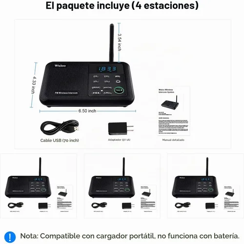 Vista 7 de Wuloo Intercomunicadores inalámbricos para el hogar de 1 milla de alcance 22 canales 100 pantalla de visualización digital, sistema
