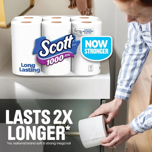 Vista 2 de Scott 1000 papel higiénico, 8 rollos, apto para tanque séptico, papel higiénico de 1 capa