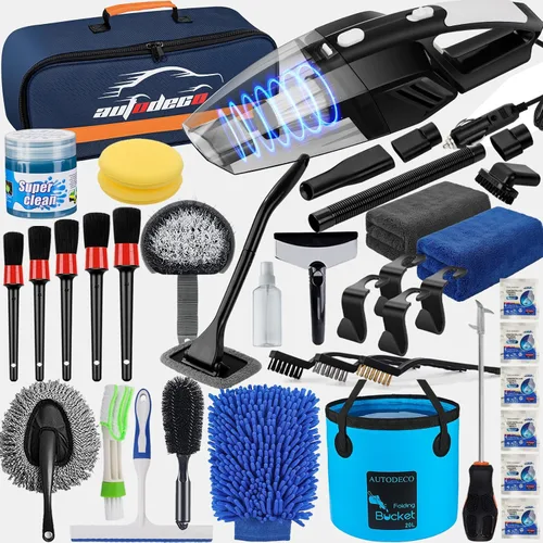 Vista 14 de Kit de limpieza para auto de 41 piezas Kit de limpieza y detalle interior con aspiradora de mano de alta potencia, cubo plegable, herramienta