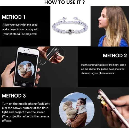 Vista 6 de Lam Hub Fong Pulseras personalizadas con imagen en el interior para hombres, regalos de Navidad, pulsera de cuentas con foto para hombres, regalos