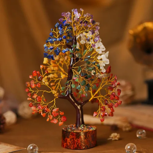 Vista 7 de Árbol de chakras, árbol de cristal, árbol de los siete chakras, decoración de chakras, piedras de chakras del árbol de la vida, árbol de cristal