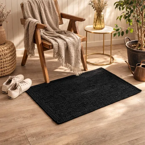Vista 2 de Homemonde - Alfombra de yute, 2'x3', rectangular, decoración bohemia para el hogar, alfombra reversible y trenzada tejida a mano, estilo rústico