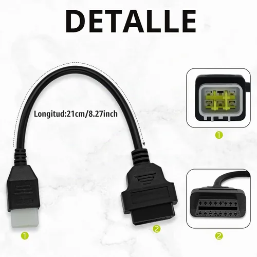 Vista 6 de Adaptador OBD2 apto para Delphi 6pin para Benelli cable de diagnóstico de motocicleta de 6 pines a 16 pines, conector de 6 pines compatible