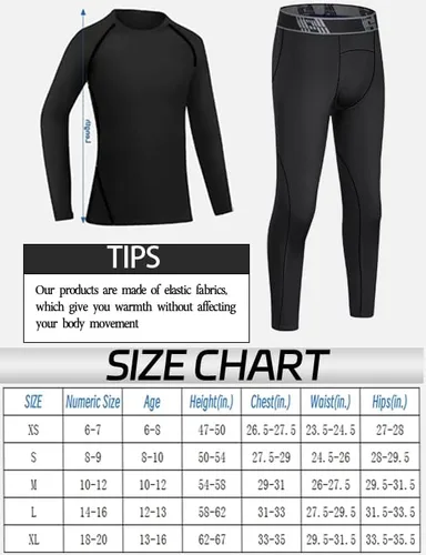 Vista 6 de Conjunto de 2 calzas térmicas de compresión y camisas de pantalones largos, forro polar cálido para niños