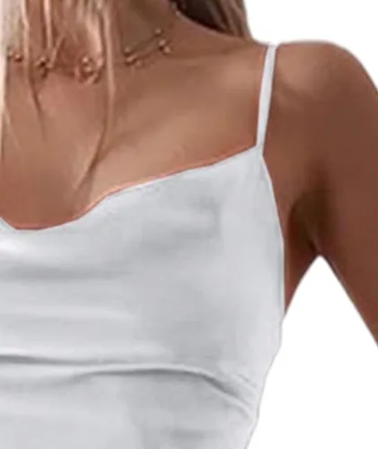 Vista 3 de xxxiticat - Vestido con tirantes delgados, de satén, sin mangas, para cócteles, playa y fiestas, con cuello caído, vestido de longitud media