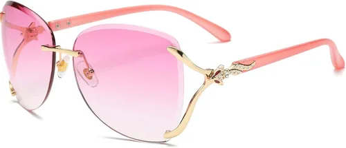 Vista 2 de VOLCHIEN Gafas de sol sin montura para mujer, montura brillante, lentes redondas, montura de metal, gafas de sol para mujeres y hombres VC1012
