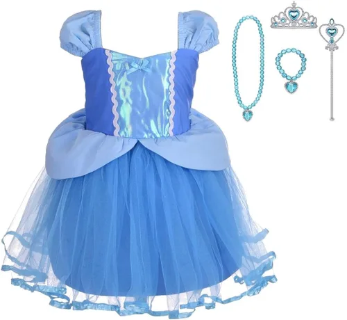 Vista 8 de Lito Angels Disfraz de princesa de tul para niñas pequeñas, disfraz de cuento de hadas de Navidad, fiesta de Halloween con accesorios Azul