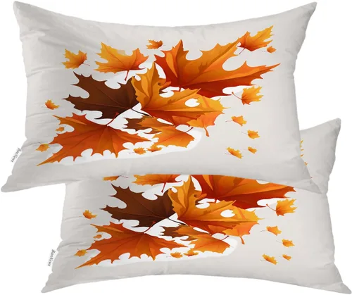 Vista 87 de Autumn Maple Leaves Throw Pillow Covers, Fall Orange red Leaves Cushion Cases Digital Blended Hidden Zipperl Decorative Pillow Covers Square 16X16