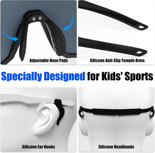 Vista 5 de X-TIGER Gafas de sol polarizadas para niños y niñas, lentes de sol de béisbol polarizadas para niños de 8 a 14 años, UV400, gafas de ciclismo