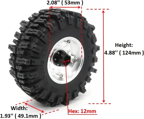 Vista 2 de HOBBYSOUL Neumáticos para eslingers de barro de 2.2 pulgadas y ruedas Beadlock de 2.2 pulgadas ajustables 4 llantas de compensación para 1/10 RC