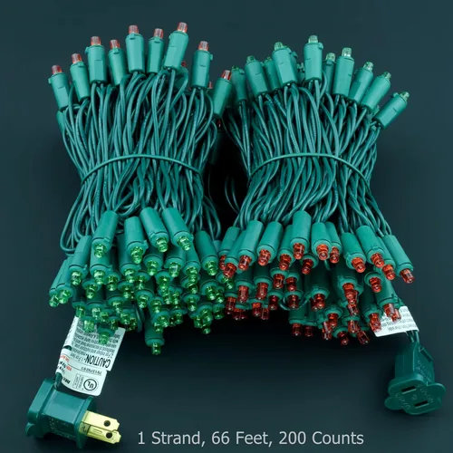 Vista 6 de YULETIME 200 luces LED de Navidad de gran angular rojo y verde, cable verde de 66 pies, certificado UL, juego de luces navideñas de 0.197 in