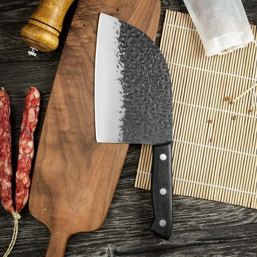 Vista 3 de Cuchillo de carnicero tradicional de 7 pulgadas, cuchillo de chef de acero de alto carbono, cuchillo serbio para cocina, campamento o barbacoa