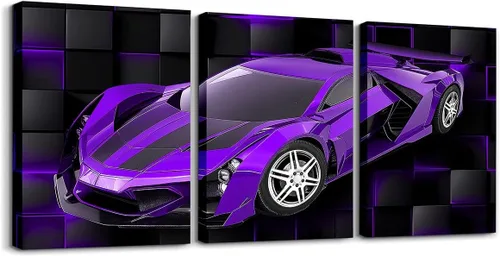 Vista 39 de Feelyou Cuadro azul de carreras para pared, 12 x 16 pulgadas, 3 piezas de autos deportivos de velocidad, lienzo para decoración de pared, diseño