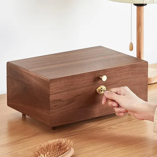 Vista 3 de POCHY Storage Box Jewelry Organizer Wooden Jewelry Box - 2 Layer Jewelry Organizer with Ring Tray and Lock for Women and Girls - Holder for Earring