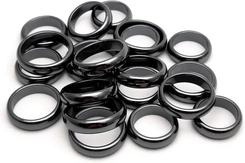 Vista 30 de Morchic - Anillos unisex de piedras de hematita, para equilibrar ansiedad, chakra raíz, (paquete de tamaños mixtos)