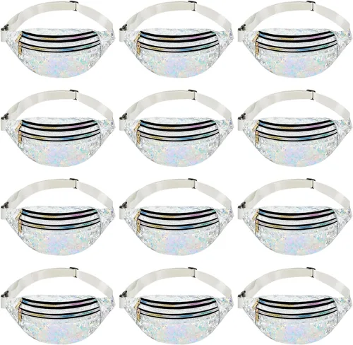 Vista 13 de Paquete de 12 riñoneras holográficas deportivas, impermeables, con lentejuelas, para mujeres, hombres, viajes, festivales, correr, senderismo