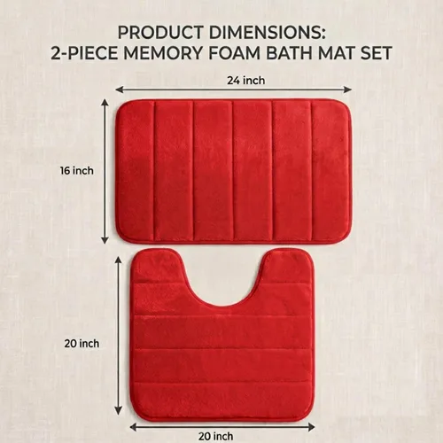 Vista 2 de Juego de 2 alfombras de baño de espuma viscoelástica, súper suaves, absorbentes, de secado rápido, alfombras de baño de espuma viscoelástica Rojo