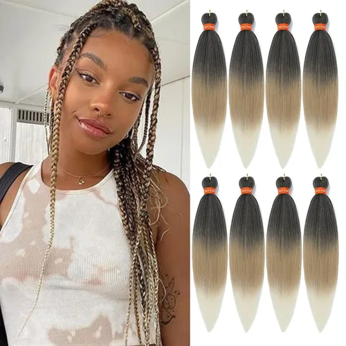 Vista 52 de Cabello trenzado preestirado ombré, extensiones de cabello trenzado sedoso, sin picazón, trenzas de cabello trenzado de ganchillo con textura Yaki
