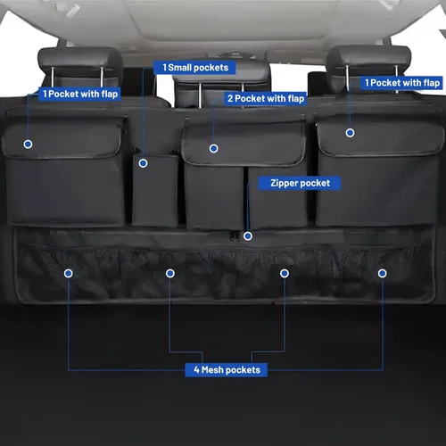 Vista 3 de Organizador universal para maletero de automóvil, organizador de asiento trasero de gran capacidad (40 x 20 pulgadas) con 10 bolsillos, bolsa