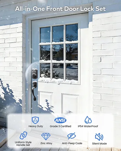 Vista 6 de TEEHO TK001H - Cerradura de puerta de entrada sin llave con asa, cerradura electrónica con teclado con código, cerraduras inteligentes para puerta
