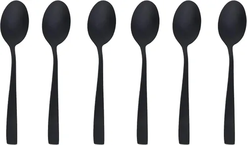 Vista 9 de Juego de cubiertos negro mate de acero inoxidable 18/0, utensilios de metal mate, incluye cuchillo de carne, tenedor y cuchara (24 piezas) duradero