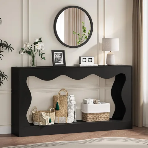 Vista 13 de HUANLEGO 63" Console Table for Entryway with LED Lights & Outlet, Black