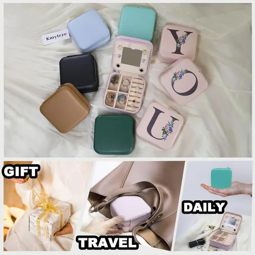 Vista 6 de Joyero portátil de viaje personalizado, para el Día de San Valentín, Día de la Madre, cumpleaños, regalos de boda para mujeres, organizador de joyas