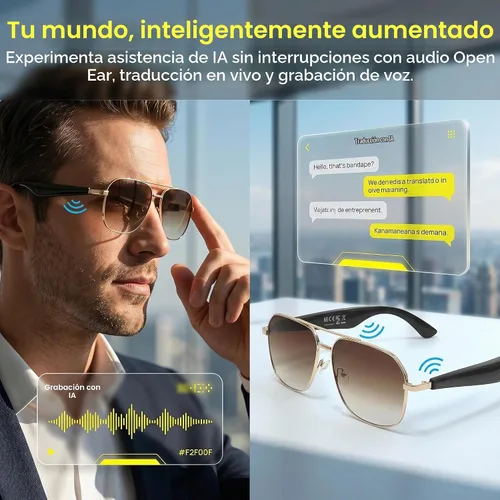 Vista 3 de Lentes inteligentes AI Bluetooth5.4, 140 idiomas en tiempo real