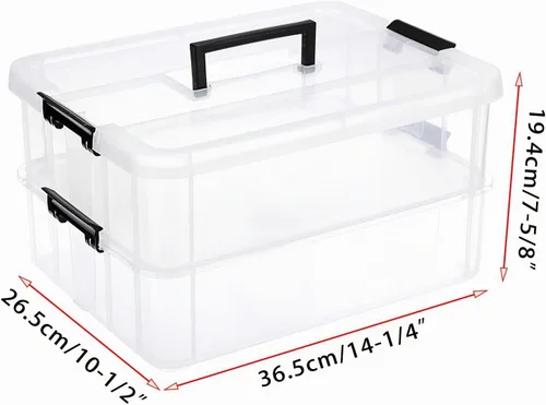 Vista 2 de JUXYES Caja de Almacenamiento Apilable de 2 Niveles con Asa, Contenedor de Almacenamiento Apilable Transparente con Tapa y Asa con Cierre para Negro