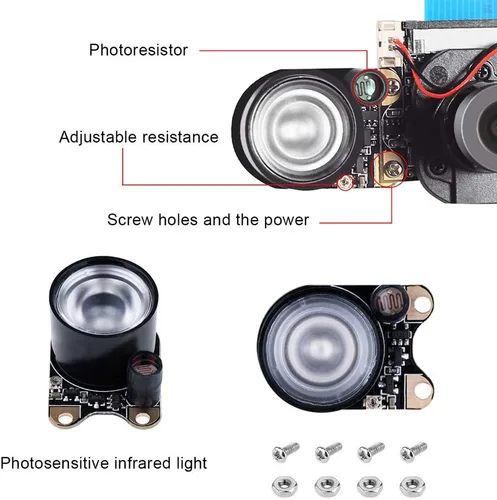 Vista 5 de DORHEA Raspberry Pi 4 Módulo de cámara Sensor de corte IR automático Visión diurna/nocturna Video Webcam HD 5MP 1080P OV5647 Enfoque ajustable
