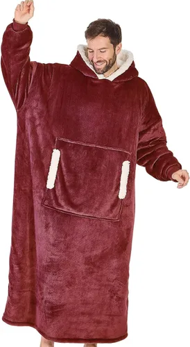 Vista 15 de yescool - Cobija con capucha, sudadera de franela de forro polar sherpa para adultos, mujeres y hombres, talla única