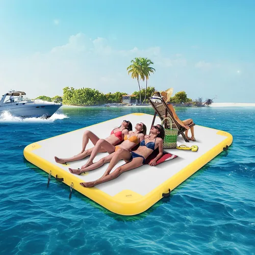 Vista 6 de Plataforma flotante inflable de 6 pies/8 pies/10 pies/12 pies, almohadilla de agua inflable para adultos, tapete flotante de aire para múltiples