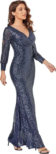 Vista 3 de Womens Sequined Mermaid Evening Dress Sleeve Prom Dress