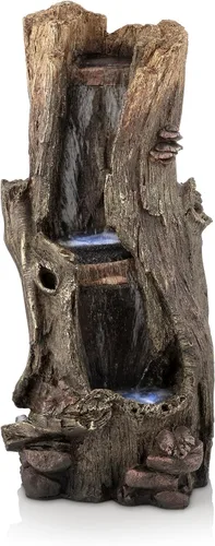 Vista 12 de Alpine Corporation TZL294 Fuente de piso para tronco de árbol al aire libre con luces LED blancas frías, decoración de jardín escalonada, 22