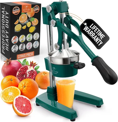 Vista 26 de Zulay Kitchen Exprimidor de hierro fundido, exprimidor manual resistente con coladores desmontables para una fácil limpieza, prensa de jugo