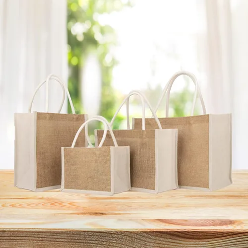 Vista 7 de TopTie 6 bolsas de yute reutilizables de arpillera para compras de comestibles, bolsa de dama de honor para boda