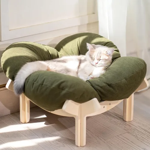 Vista 13 de CHEERHOME PETS Cama Elevada para Gatos de Madera con Cojín Sofá Mullido para Mascotas Sofá para Gatos de Interior Silla de Salón Elevada