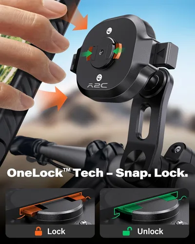 Vista 3 de A2C Kit de soporte de teléfono para bicicleta ultra seguro de un solo bloqueo con funda MagSafe para iPhone 15 Pro Max - Bloqueo y liberación 1s