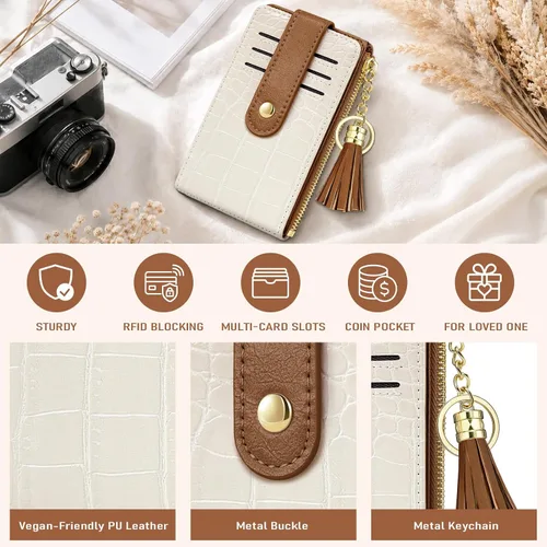 Vista 3 de Billeteras para mujer con bloqueo RFID, Cocodrilo marrón beige, Moderno