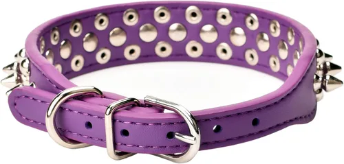 Vista 23 de Collar ajustable de piel sintética con remaches de clavos para gatos, cachorros y perros.