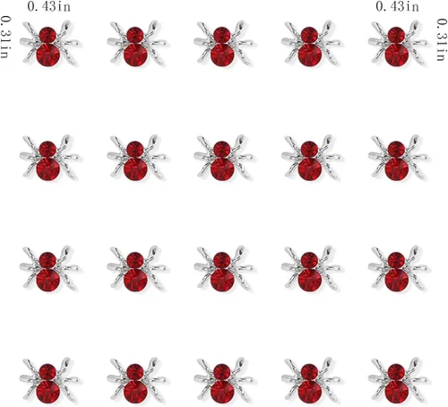 Vista 6 de Dijes de araña 3D para uñas de araña, dijes de araña plateada para uñas, incrustaciones de gemas rojas y rosas, punk, retro, diamantes de imitación