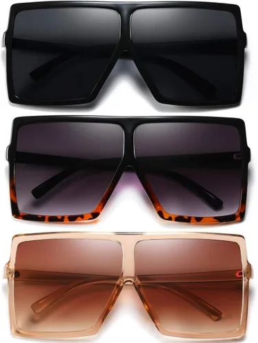 Vista 7 de Gafas de sol de 3 piezas para mujer y hombre, montura grande, gafas retro cuadradas