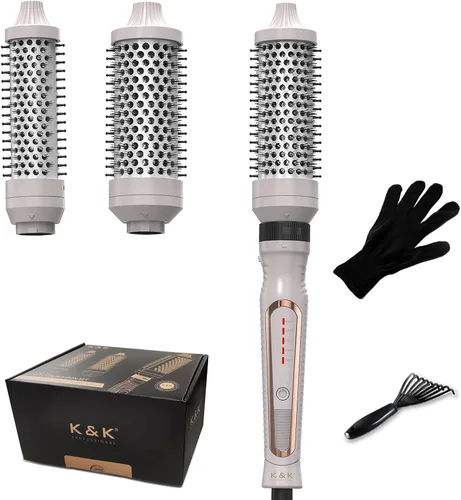 Vista 8 de K&K - Cepillo térmico 3 en 1 con calentamiento iónico redondo, crea volumen y un estilo de cabello más suave para cabello completamente seco