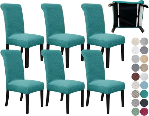 Vista 24 de SPRINGRICO Paquete de 2 fundas para sillas de comedor con cinturón de seguridad, fundas elásticas para sillas Parsons lavables, fundas protectoras