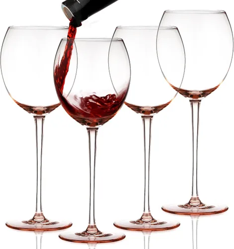 Vista 8 de Juego de 2 copas de vino tinto de colores, elegantes copas de vino de tallo largo, 13.3 onzas (rosa rosa)
